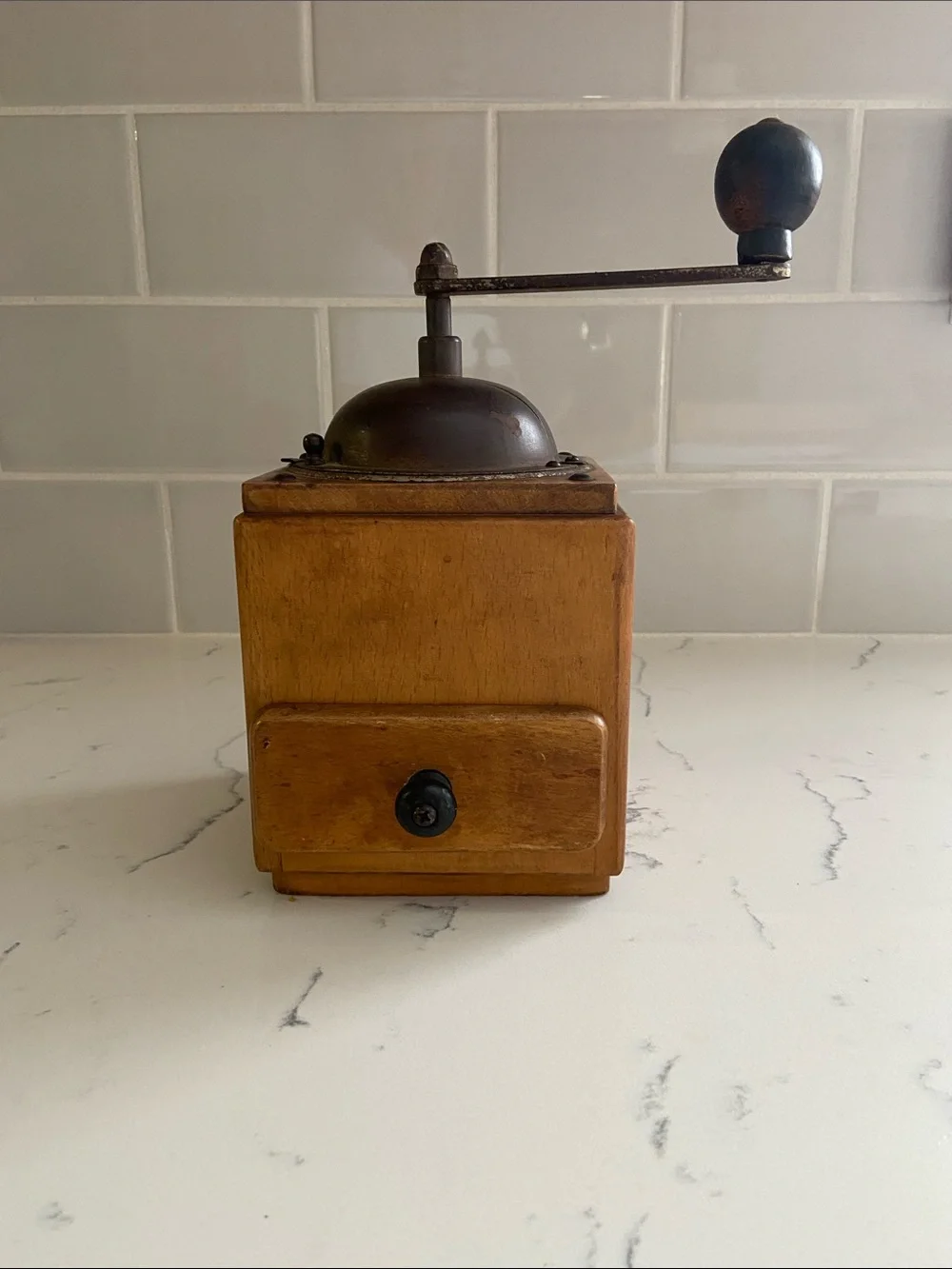 Vintage Antique Wood Hand Crank Coffee Grinder Box Mill